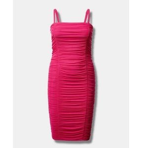 TORRID NWT PINK Midi Mesh Shirred Bodycon Dress